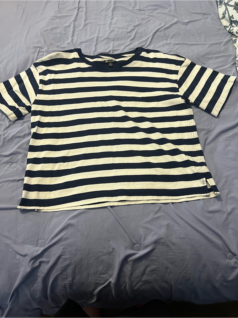 Versona Navy and White Striped Short Sleeve Tee